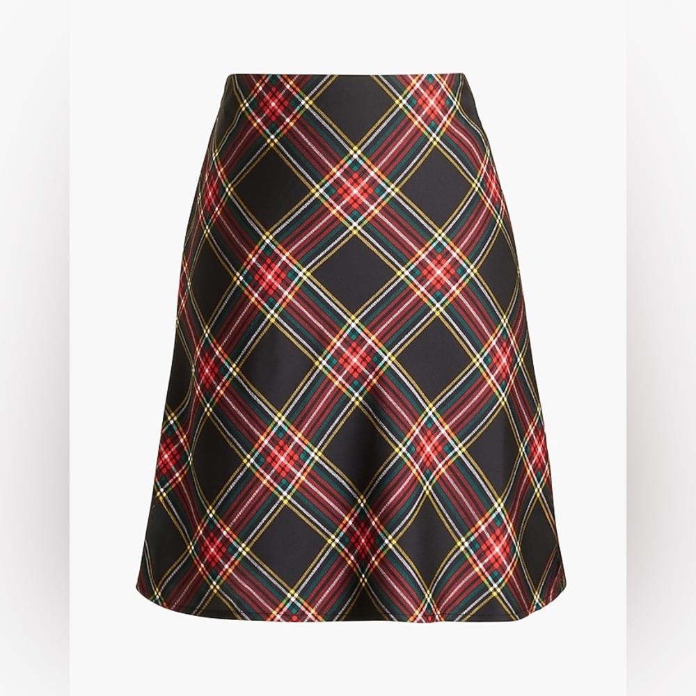 J. Crew Factory Black Plaid A-Line Skirt with Red and Green Accents
